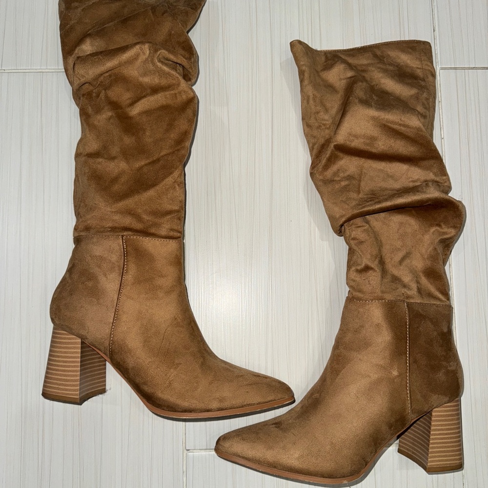 Brown Suede Knee-High Boots
